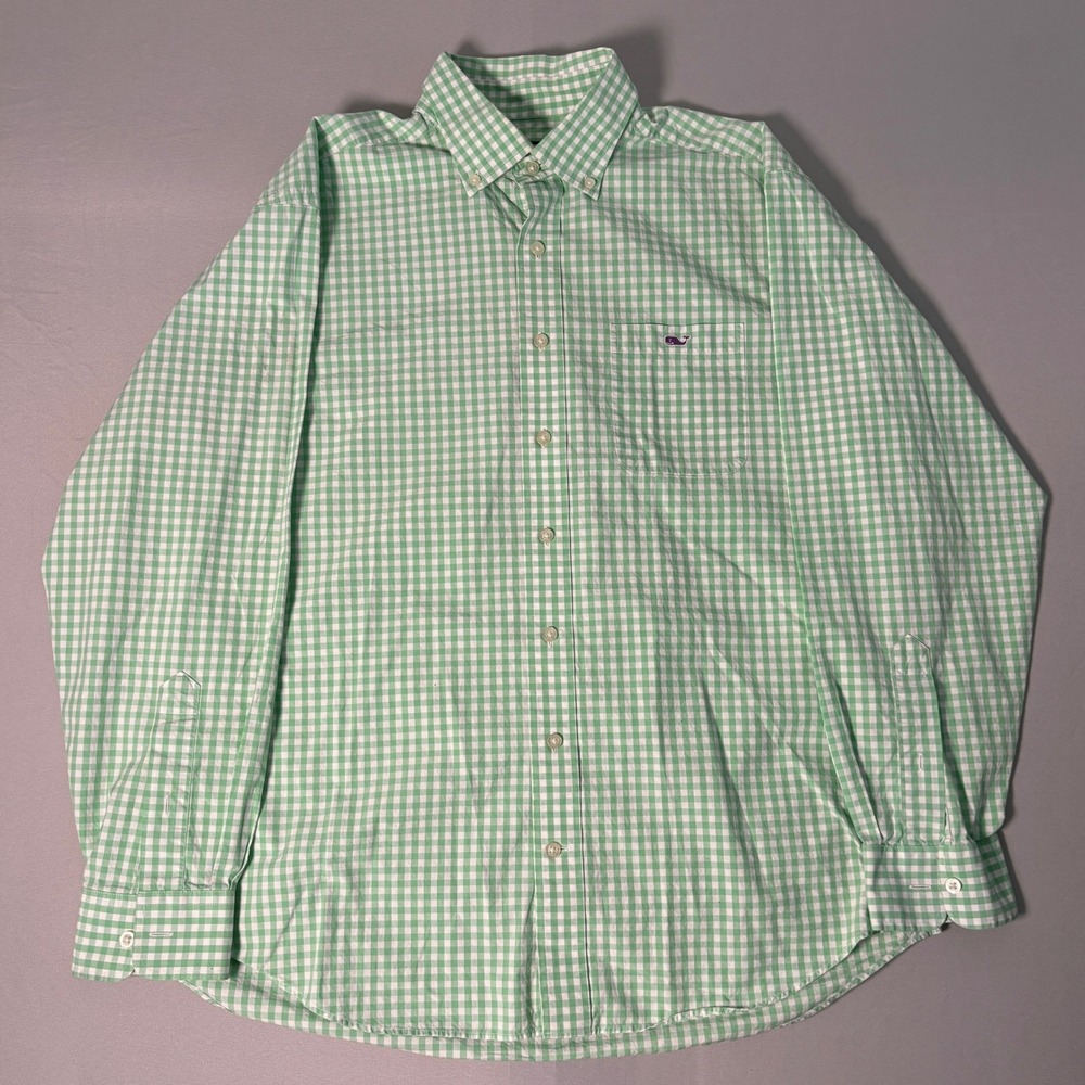 Vineyard Vines Tucker Shirt Mens Large Green White Gingham Button Down Cotton